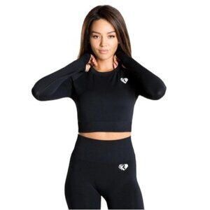 NWT Women's Best Wear‎ POWER SEAMLESS LONG SLEEVE CROP TOP COLOR: Black Size